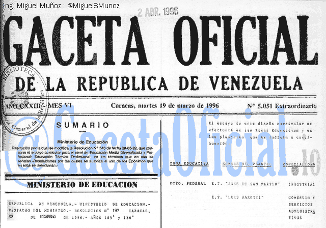 Gaceta Oficial 5051 del 19 Marzo 1996