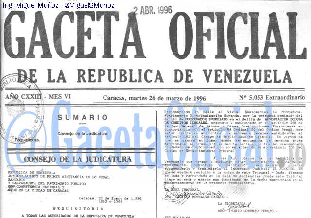 Gaceta Oficial 5053 del 26 Marzo 1996