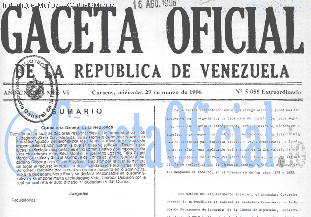 Gaceta Oficial 5055 del 27 Marzo 1996