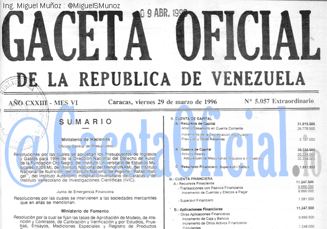 Gaceta Oficial 5057 del 29 Marzo 1996