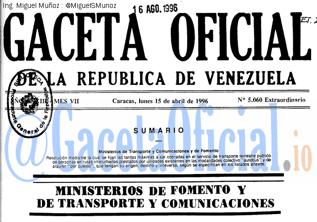 Gaceta Oficial 5060 del 15 Abril 1996