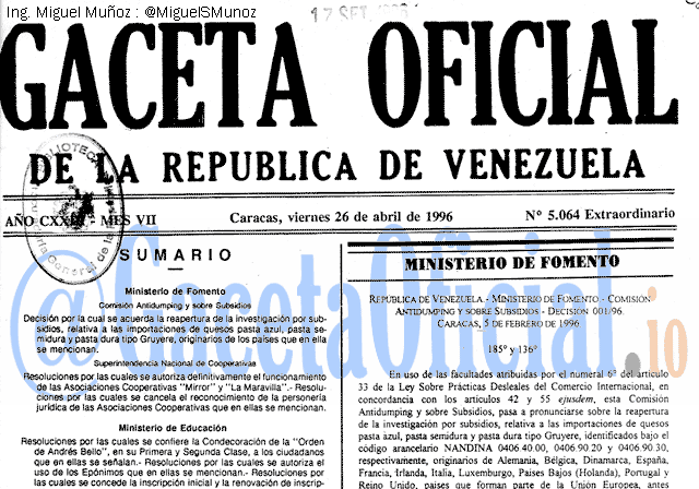 Gaceta Oficial 5064 del 26 Abril 1996