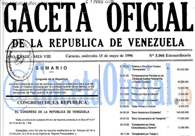 Gaceta Oficial 5066 del 15 Mayo 1996