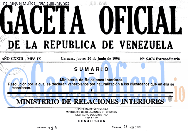 Gaceta Oficial 5074 del 20 Junio 1996