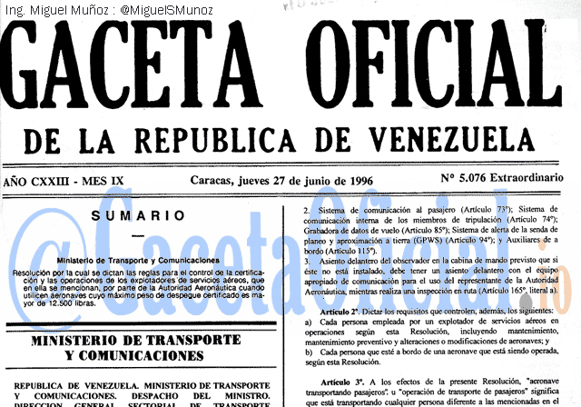 Gaceta Oficial 5076 del 27 Junio 1996