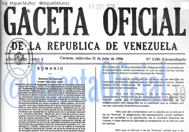 Gaceta Oficial 5081 del 31 Julio 1996