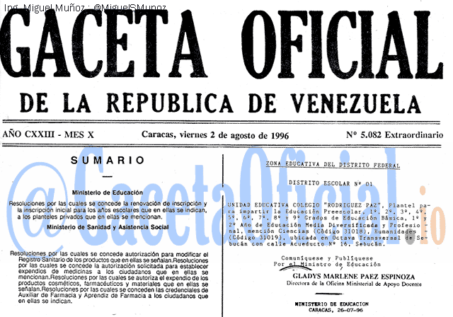Gaceta Oficial 5082 del 2 Agosto 1996