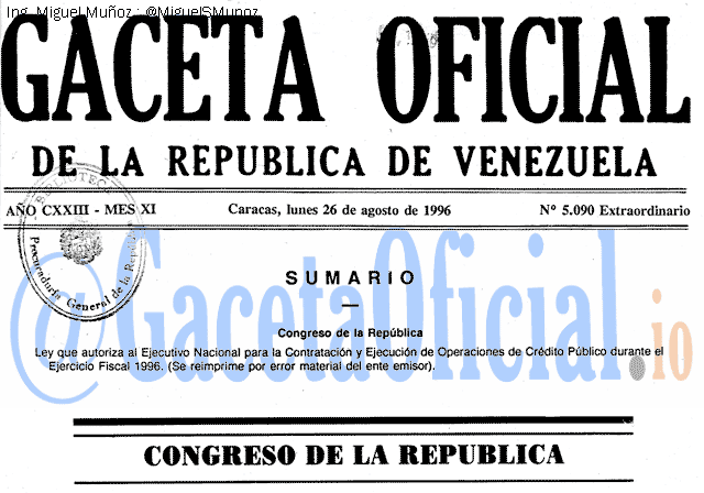 Gaceta Oficial 5090 del 26 Agosto 1996
