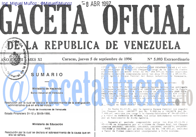 Gaceta Oficial 5093 del 5 Septiembre 1996