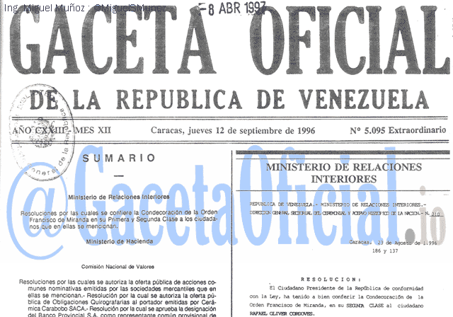 Gaceta Oficial 5095 del 12 Septiembre 1996