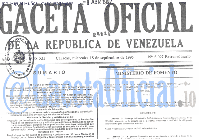 Gaceta Oficial 5097 del 18 Septiembre 1996