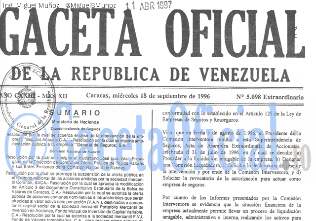 Gaceta Oficial 5098 del 18 Septiembre 1996