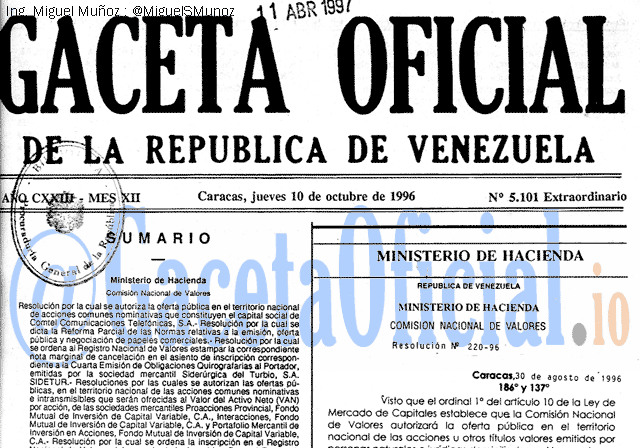 Gaceta Oficial 5101 del 10 Octubre 1996