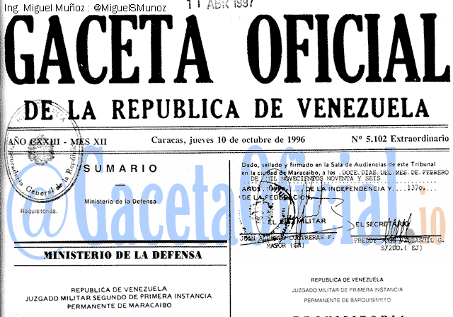 Gaceta Oficial 5102 del 10 Octubre 1996