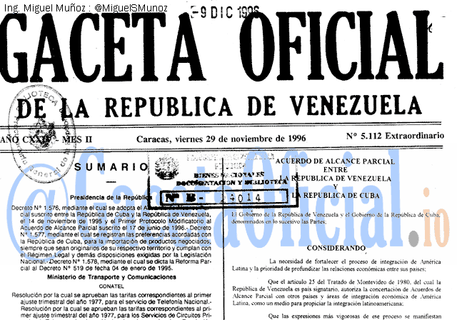 Gaceta Oficial 5112 del 29 Noviembre 1996