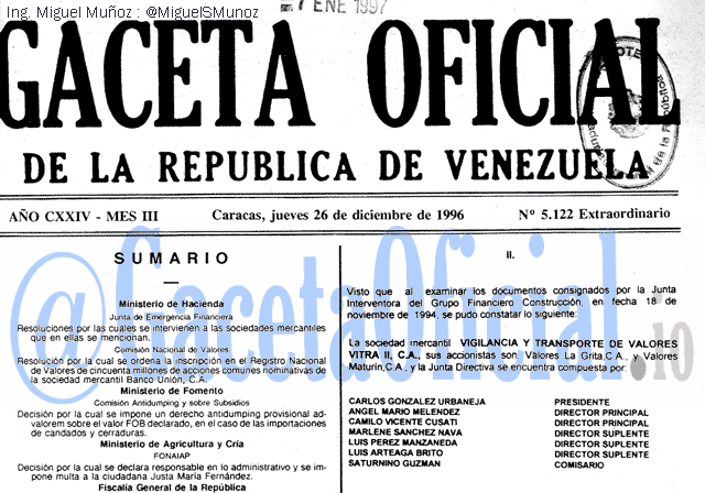 Gaceta Oficial 5122 del 26 Diciembre 1996