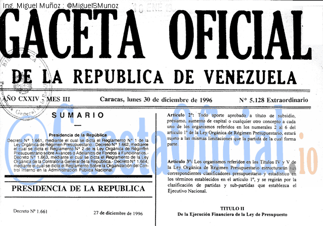 Gaceta Oficial 5128 del 30 Diciembre 1996