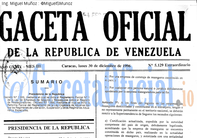 Gaceta Oficial 5129 del 30 Diciembre 1996