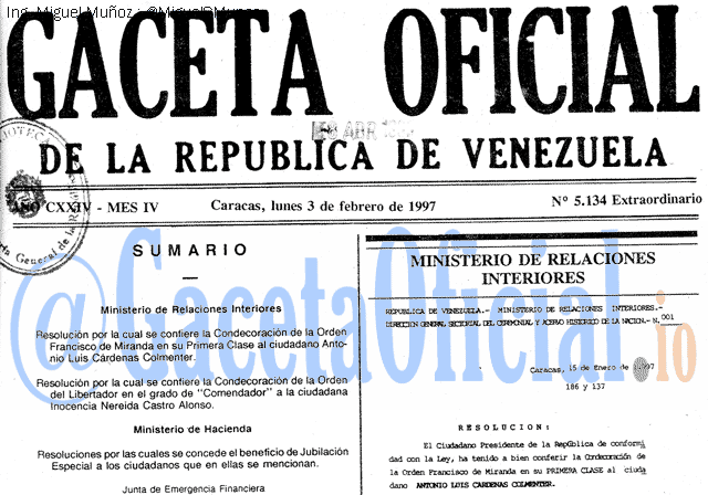Gaceta Oficial 5134 del 3 Febrero 1997