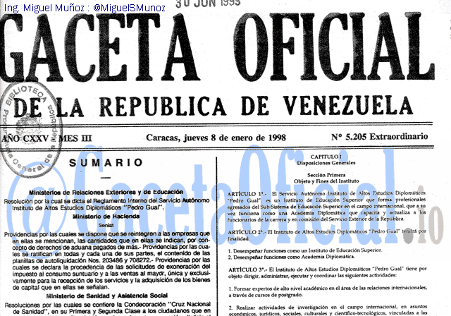 Gaceta Oficial 5205 del 8 Enero 1998
