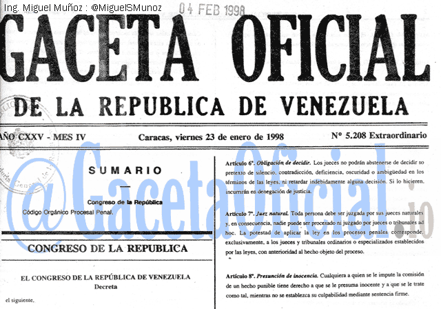 Gaceta Oficial 5208 del 23 Enero 1998