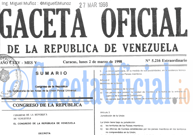 Gaceta Oficial 5216 del 2 Marzo 1998