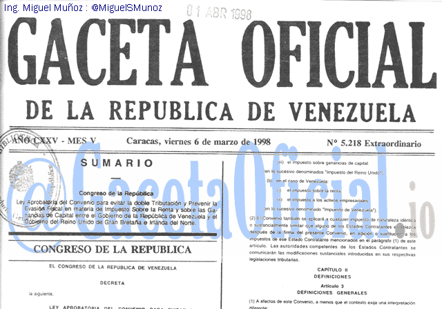 Gaceta Oficial 5218 del 6 Marzo 1998