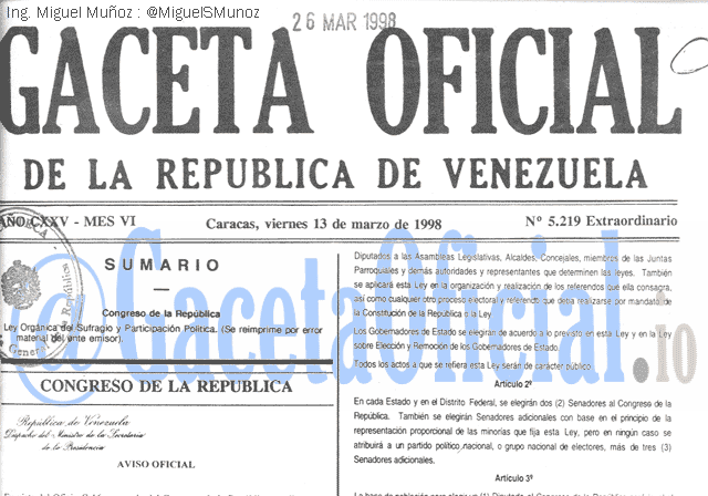 Gaceta Oficial 5219 del 13 Marzo 1998