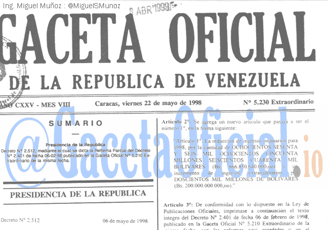 Gaceta Oficial 5230 del 22 Mayo 1998