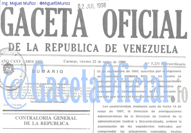 Gaceta Oficial 5231 del 22 Mayo 1998