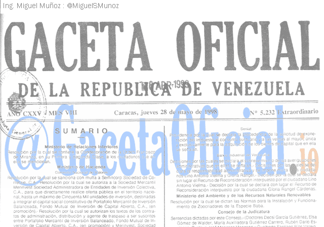 Gaceta Oficial 5232 del 28 Mayo 1998