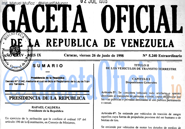 Gaceta Oficial 5240 del 26 Junio 1998