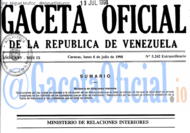 Gaceta Oficial 5242 del 6 Julio 1998