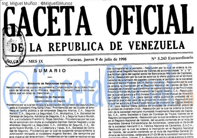 Gaceta Oficial 5243 del 9 Julio 1998