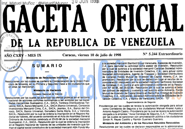 Gaceta Oficial 5244 del 10 Julio 1998