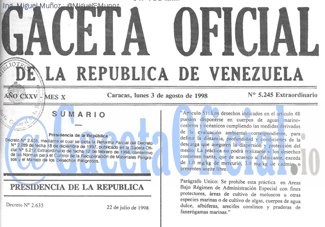 Gaceta Oficial 5245 del 3 Agosto 1998