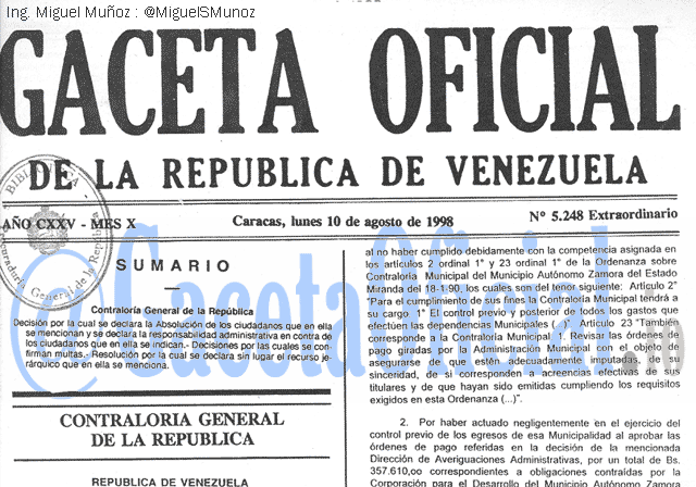 Gaceta Oficial 5248 del 10 Agosto 1998