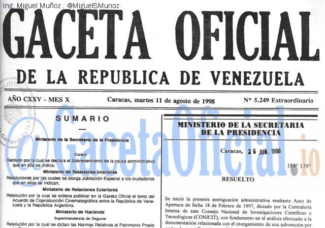 Gaceta Oficial 5249 del 11 Agosto 1998