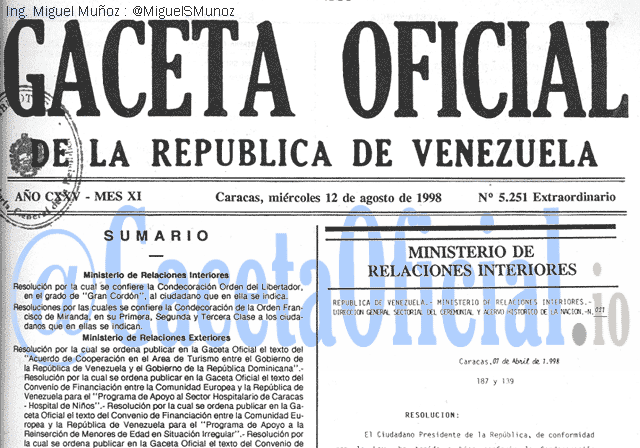 Gaceta Oficial 5251 del 12 Agosto 1998