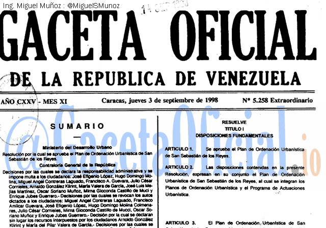 Gaceta Oficial 5258 del 3 Septiembre 1998