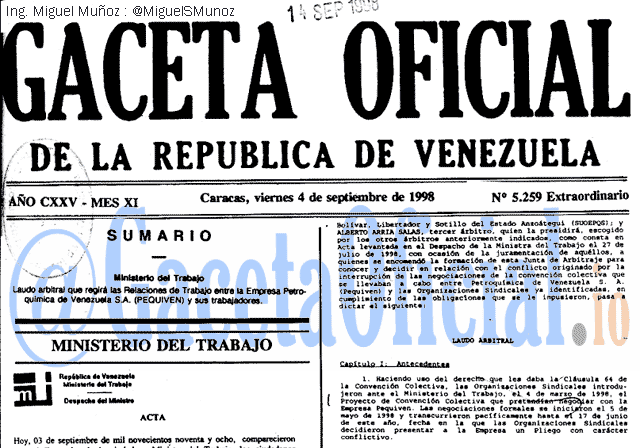 Gaceta Oficial 5259 del 4 Septiembre 1998