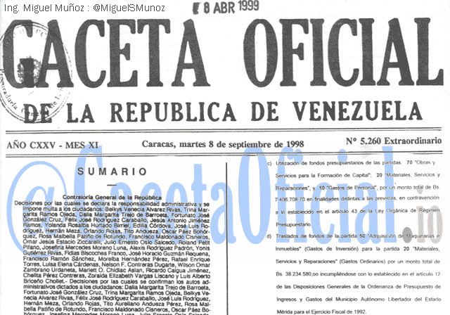 Gaceta Oficial 5260 del 8 Septiembre 1998