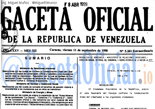 Gaceta Oficial 5261 del 11 Septiembre 1998