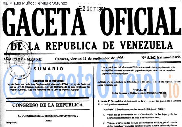 Gaceta Oficial 5262 del 11 Septiembre 1998