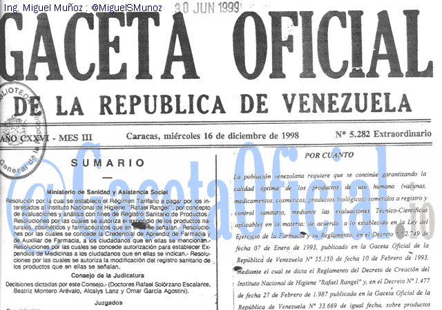 Gaceta Oficial 5282 del 16 Diciembre 1998