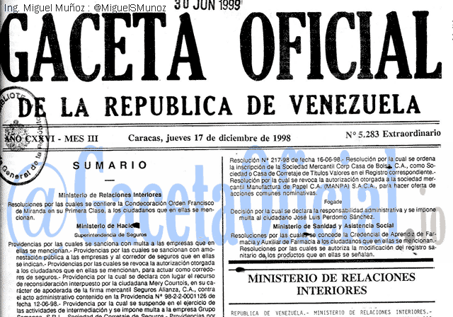 Gaceta Oficial 5283 del 17 Diciembre 1998