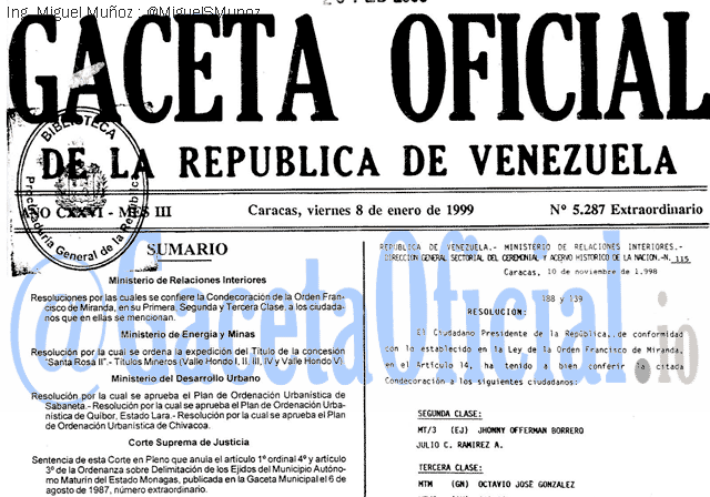 Gaceta Oficial 5287 del 8 Enero 1999