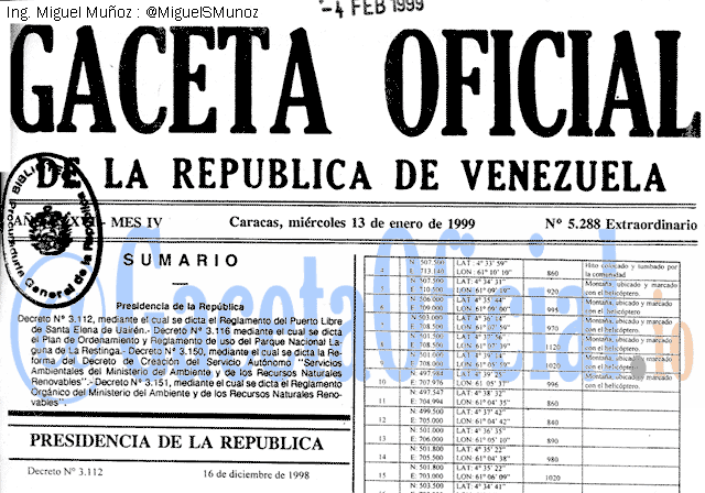 Gaceta Oficial 5288 del 13 Enero 1999
