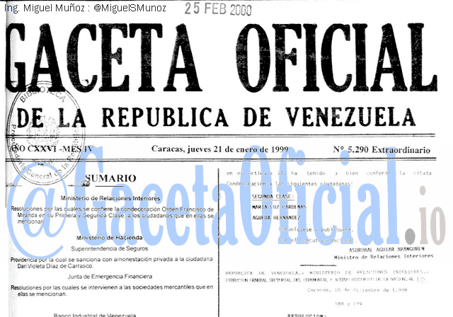 Gaceta Oficial 5290 del 21 Enero 1999