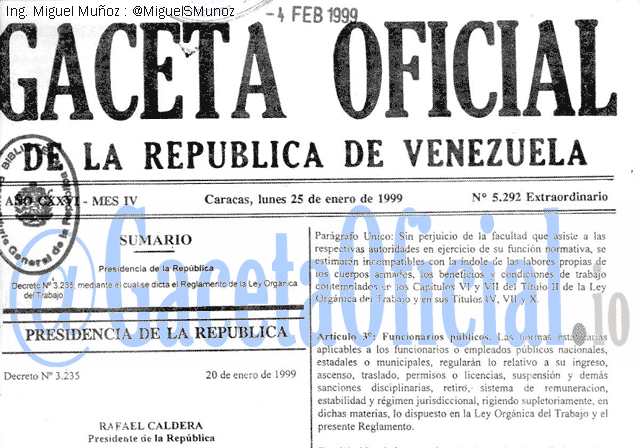 Gaceta Oficial 5292 del 25 Enero 1999
